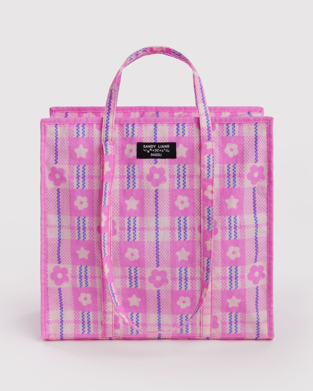Large Nylon Market Bag - Market Plaid Pink